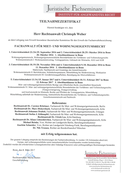 Zertifikat Christoph Weber